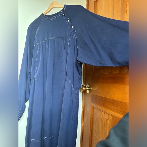 Isabel Marant Beaded Georgette Adele Shirt Dress Navy Blue Runway Fall 2015 - Picture 13 of 16